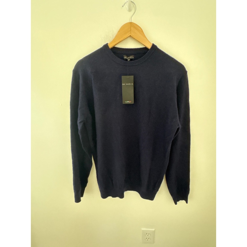 Emi Maglia Mens Navy Blue Wool Cashmere Blend Crewneck Sweater Made in Italy M